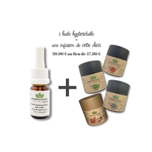 Packung mit 1 Aufguss Ihrer Wahl und 1 wasserlöslichem CBD-Öl 10 %