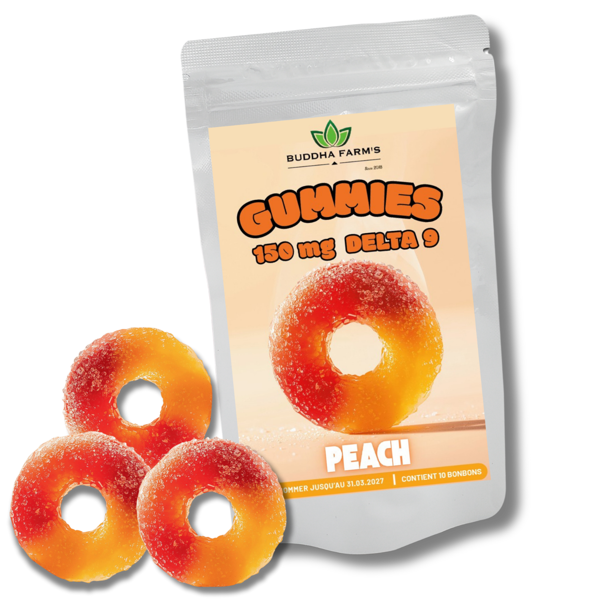 Delta9 perzikgummies GUMMIES DELTA9 THC 60mg/150mg/375mg BUDDHA FARM'S