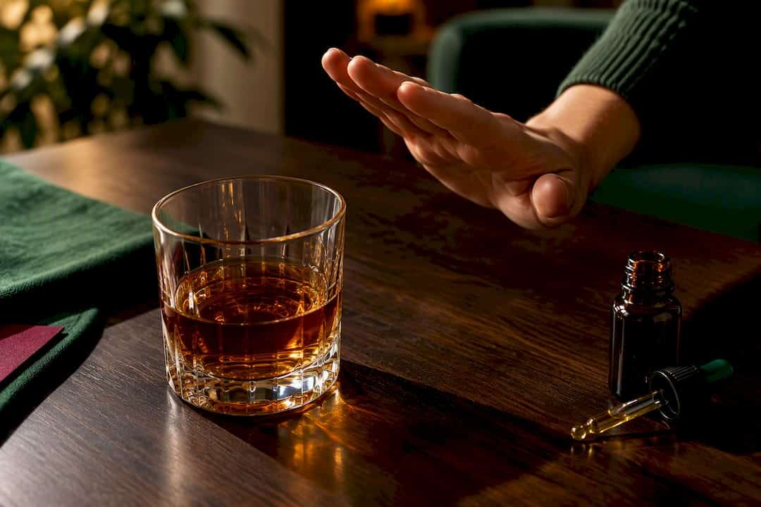 Verre d’alcool et flacon de CBD recadrés