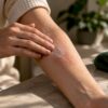 Hand applying a treatment to dry skin