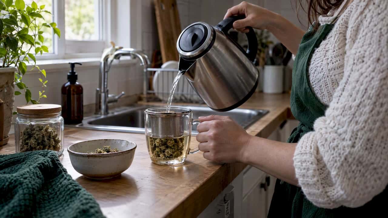 Infusion de CBD en train de se préparer dans une tasse