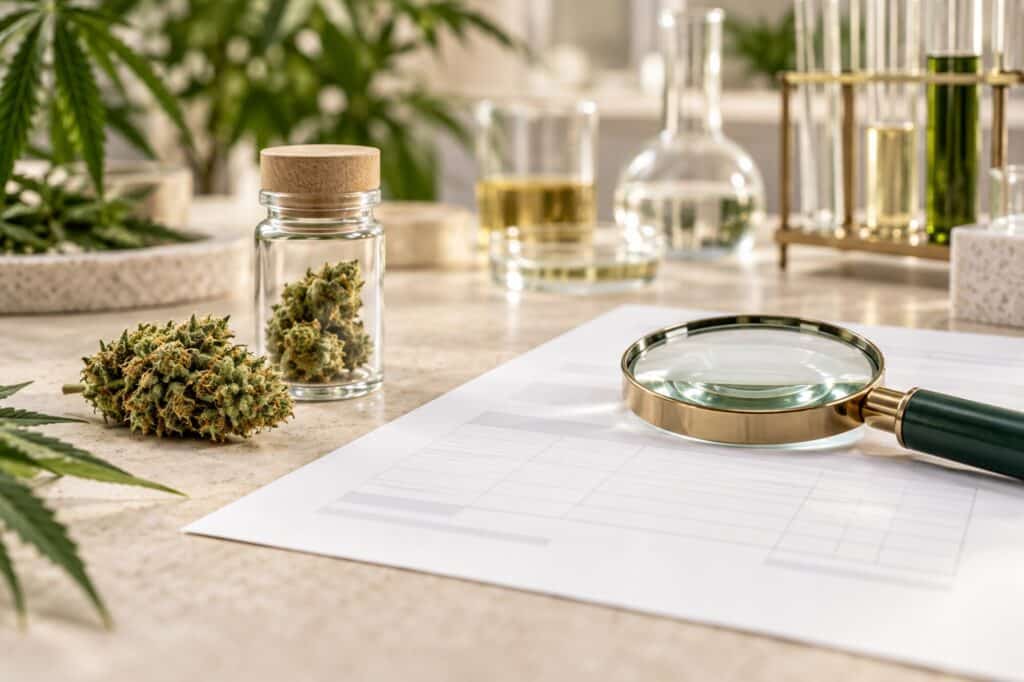 Apprenez à lire une analyse CBD : pourcentages, CBD total, THC, contaminants et numéro de lot. Le guide pratique de Buddha Farm’s pour mieux comparer.